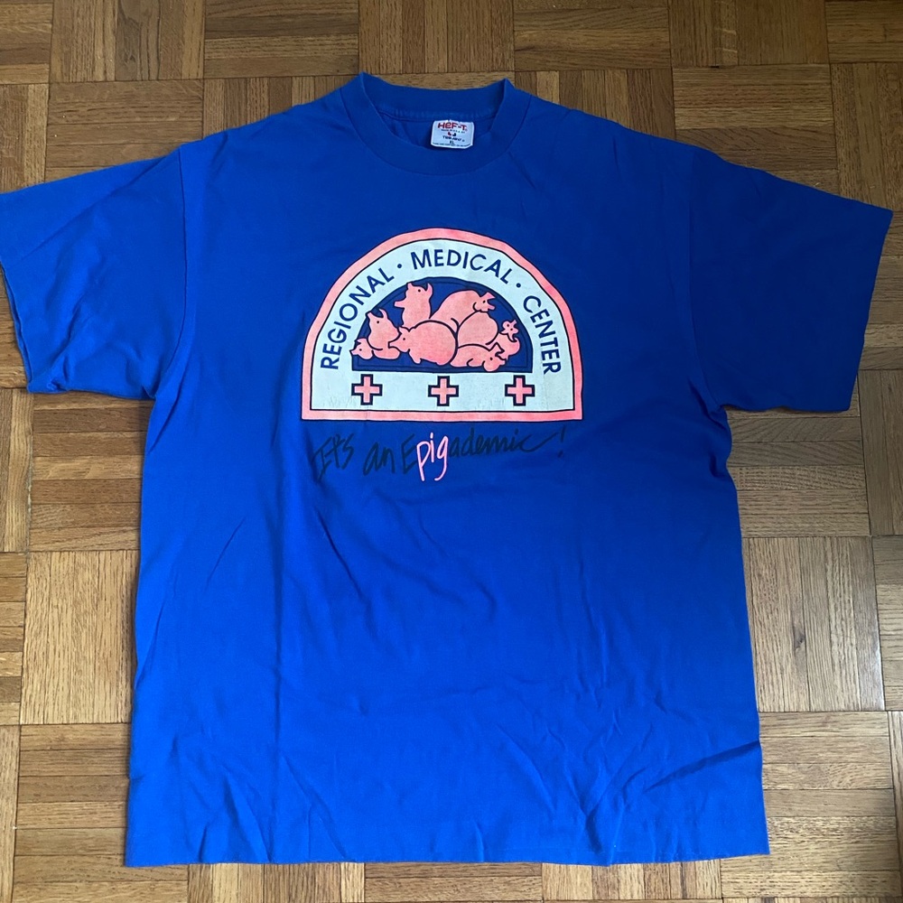Vintage 80s Medical Humor Pig Graphic T-shirt It's an Epigdemic Made in USA XL